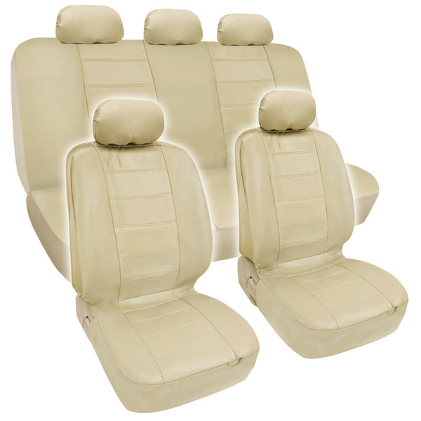 Beige Synthetic Leather Seat Covers Complete Set - Premium Leatherette