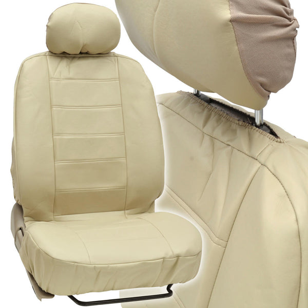 Beige Synthetic Leather Seat Covers Complete Set - Premium Leatherette