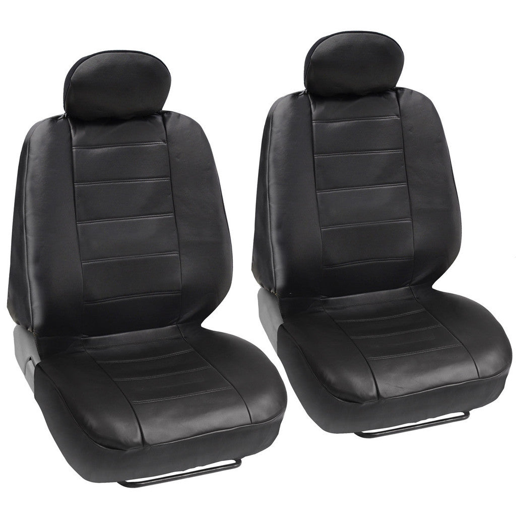 Black Synthetic Leather Seat Covers Front Pair Set of 2 - Premium Leatherette