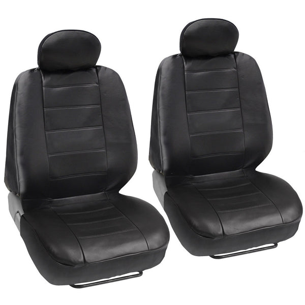 Black Synthetic Leather Seat Covers Front Pair Set of 2 - Premium Leatherette
