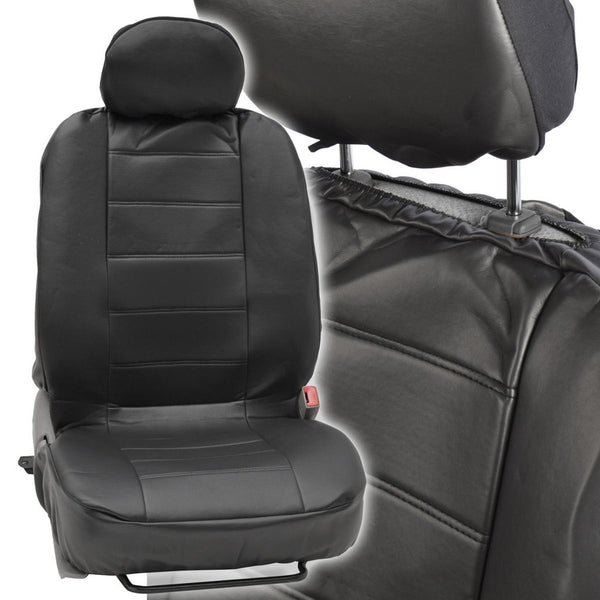 Black Synthetic Leather Seat Covers Front Pair Set of 2 - Premium Leatherette